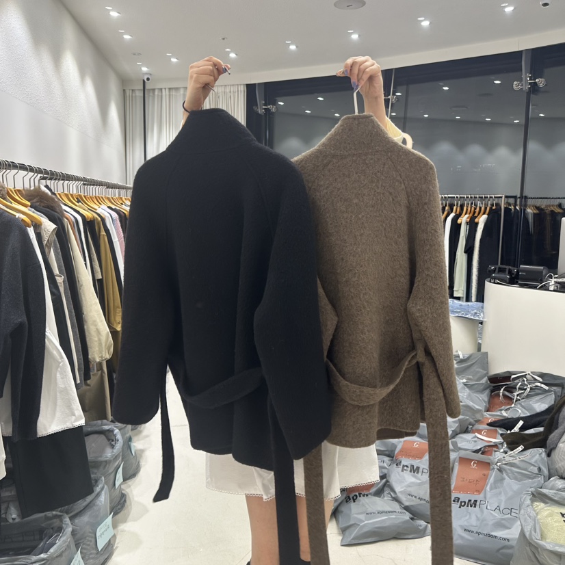 TREND SELLER/G韓國直郵㊣女士新品推薦休閑短款大衣含腰帶G/TREND SELLER短款大衣