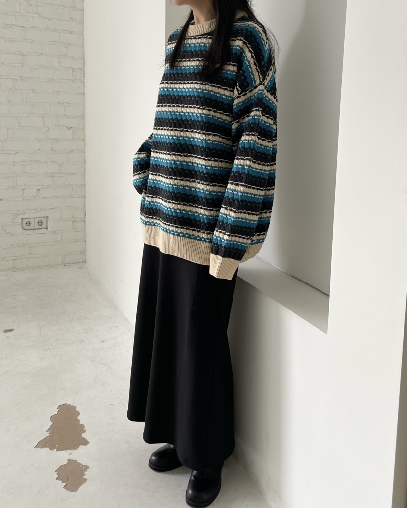 ALLVIBE韓國代購㊣女士新品職業25秋冬真品推薦熱賣針織衫條紋ALLVIBE針織衫