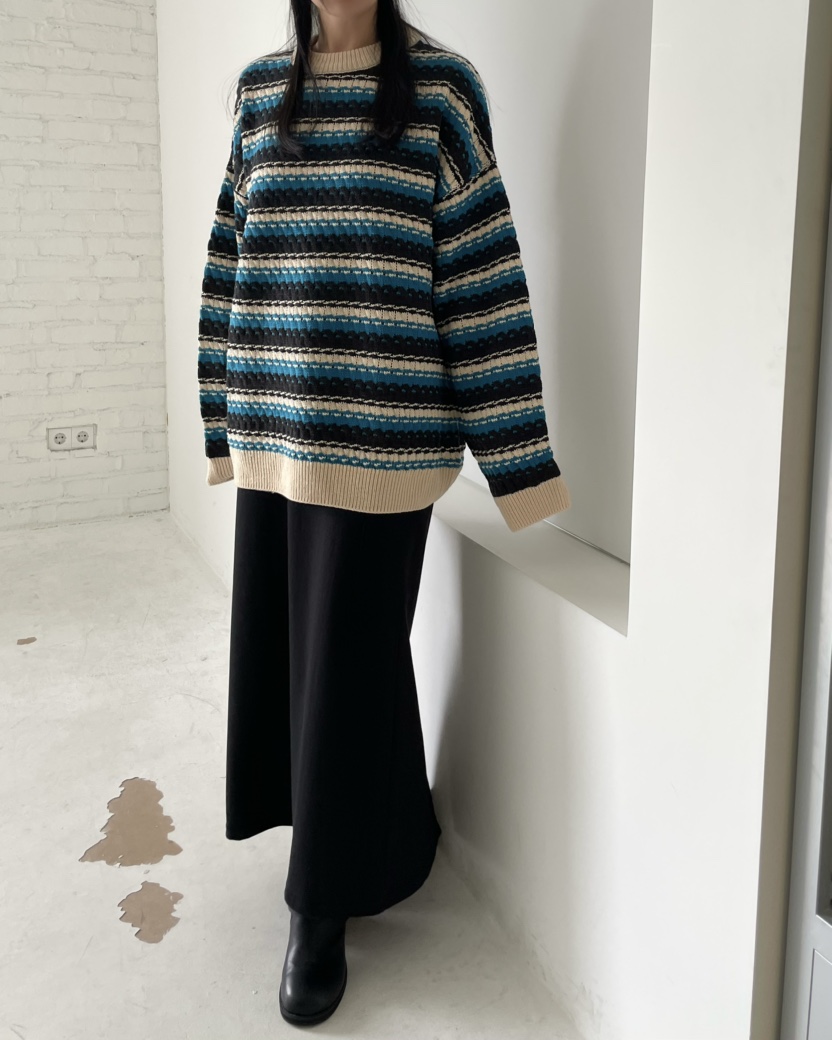 ALLVIBE韓國代購㊣女士新品職業25秋冬真品推薦熱賣針織衫條紋ALLVIBE針織衫