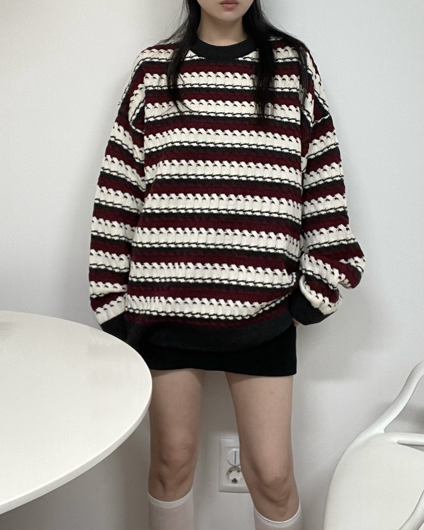 ALLVIBE韓國代購㊣女士新品職業25秋冬真品推薦熱賣針織衫條紋ALLVIBE針織衫