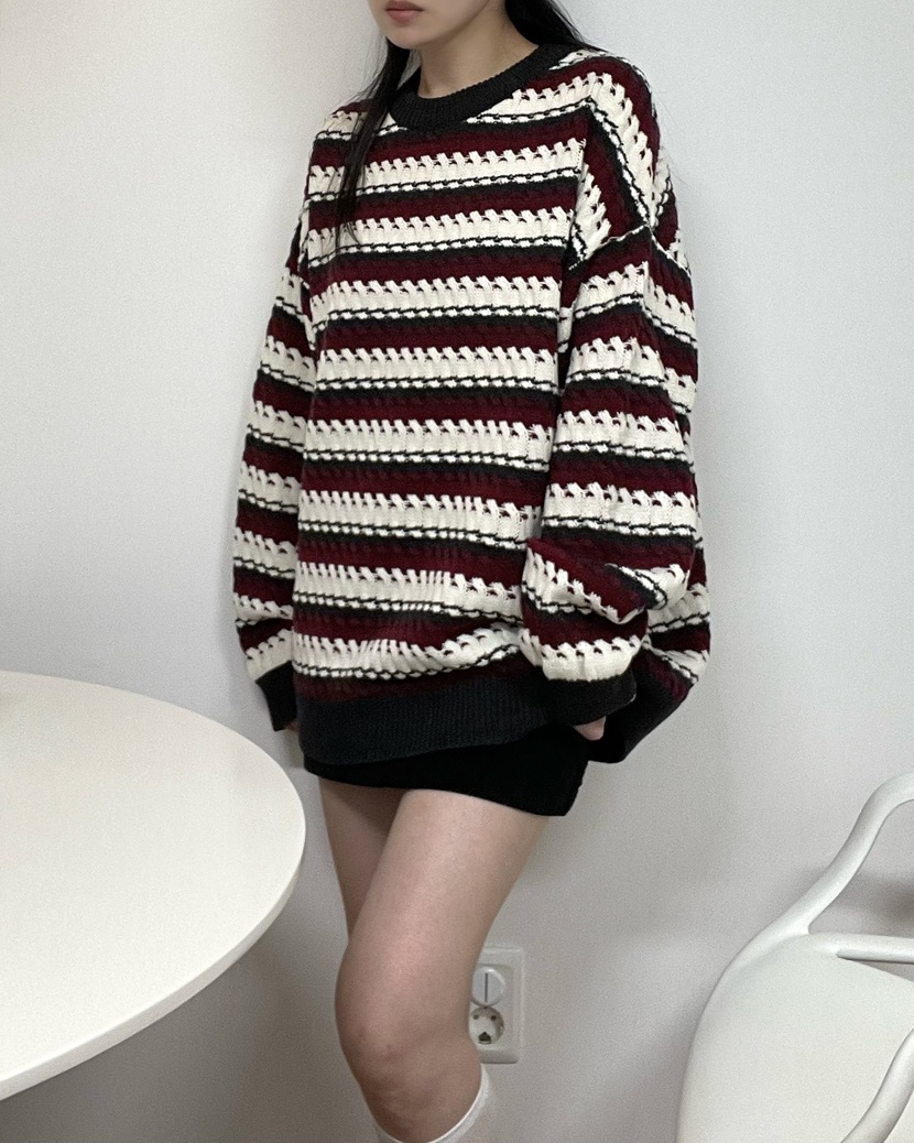 ALLVIBE韓國代購㊣女士新品職業25秋冬真品推薦熱賣針織衫條紋ALLVIBE針織衫