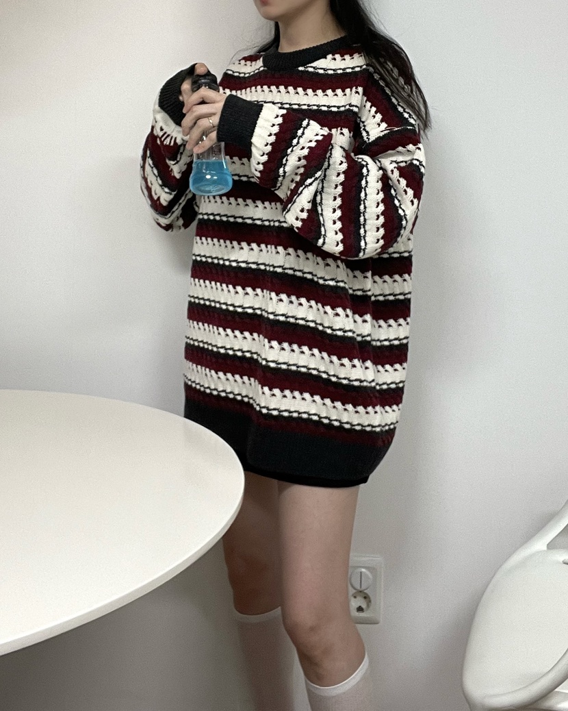 ALLVIBE韓國代購㊣女士新品職業25秋冬真品推薦熱賣針織衫條紋ALLVIBE針織衫