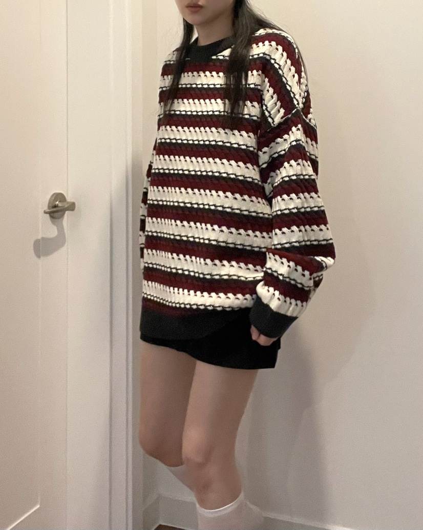 ALLVIBE韓國代購㊣女士新品職業25秋冬真品推薦熱賣針織衫條紋ALLVIBE針織衫