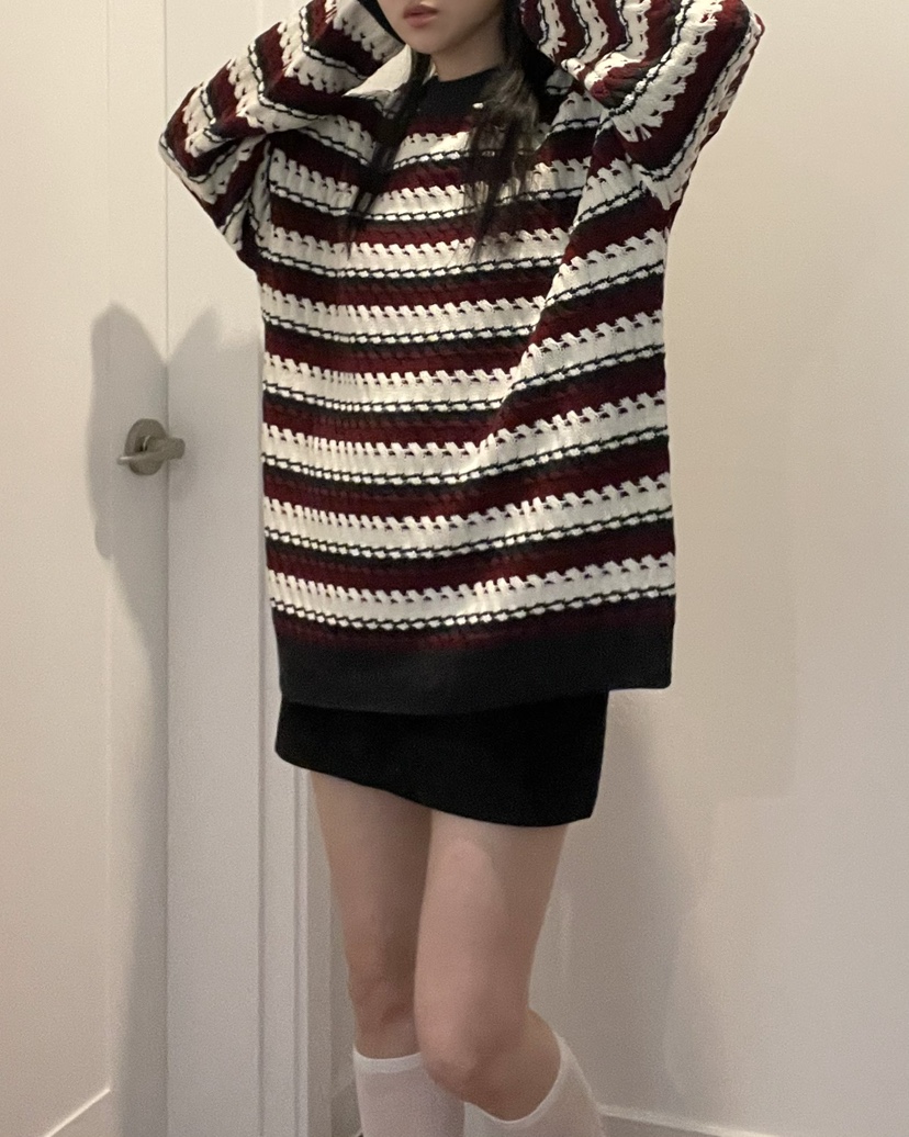ALLVIBE韓國代購㊣女士新品職業25秋冬真品推薦熱賣針織衫條紋ALLVIBE針織衫