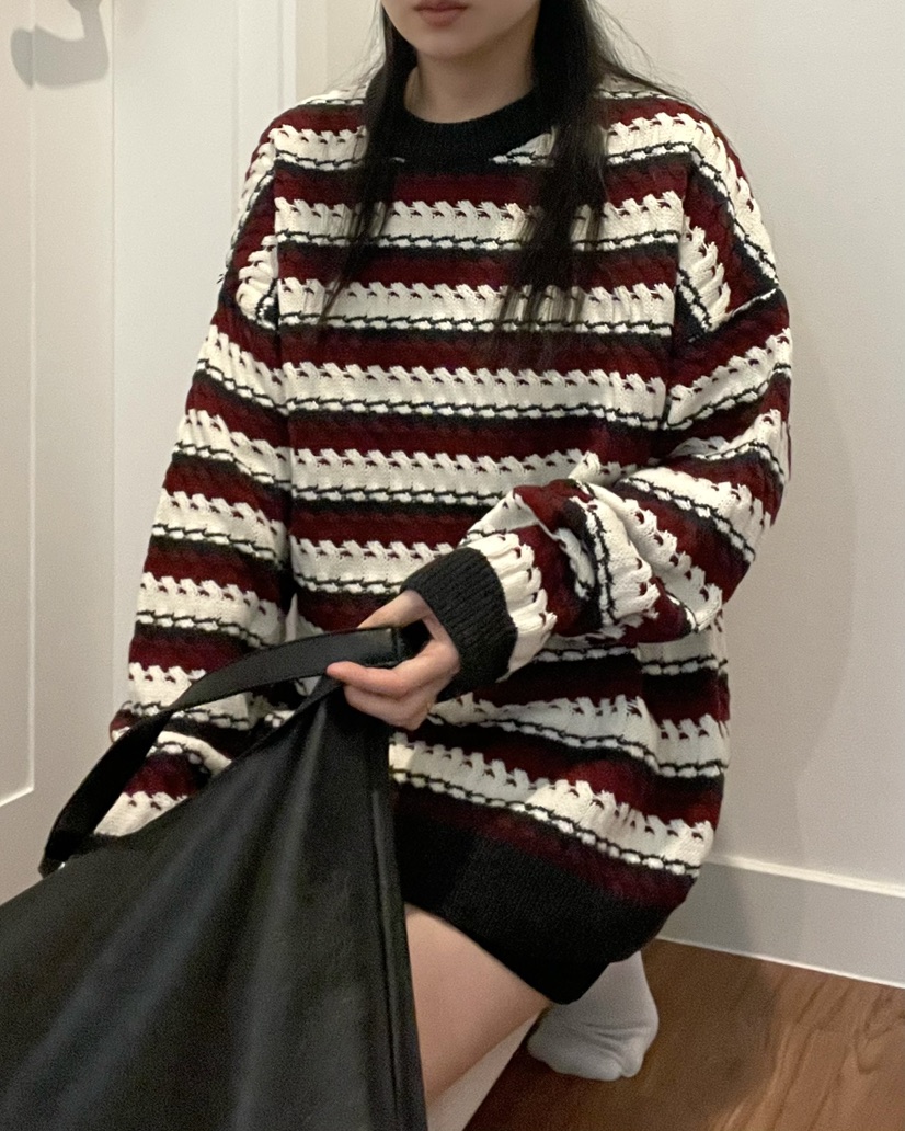 ALLVIBE韓國代購㊣女士新品職業25秋冬真品推薦熱賣針織衫條紋ALLVIBE針織衫