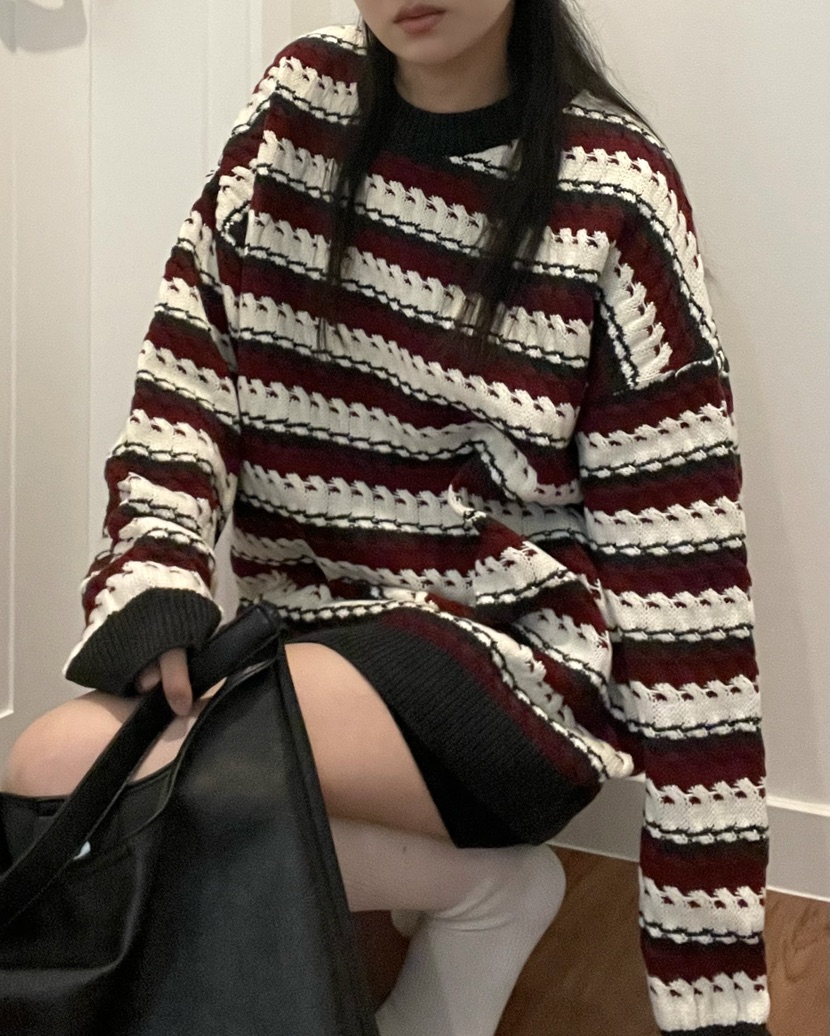 ALLVIBE韓國代購㊣女士新品職業25秋冬真品推薦熱賣針織衫條紋ALLVIBE針織衫