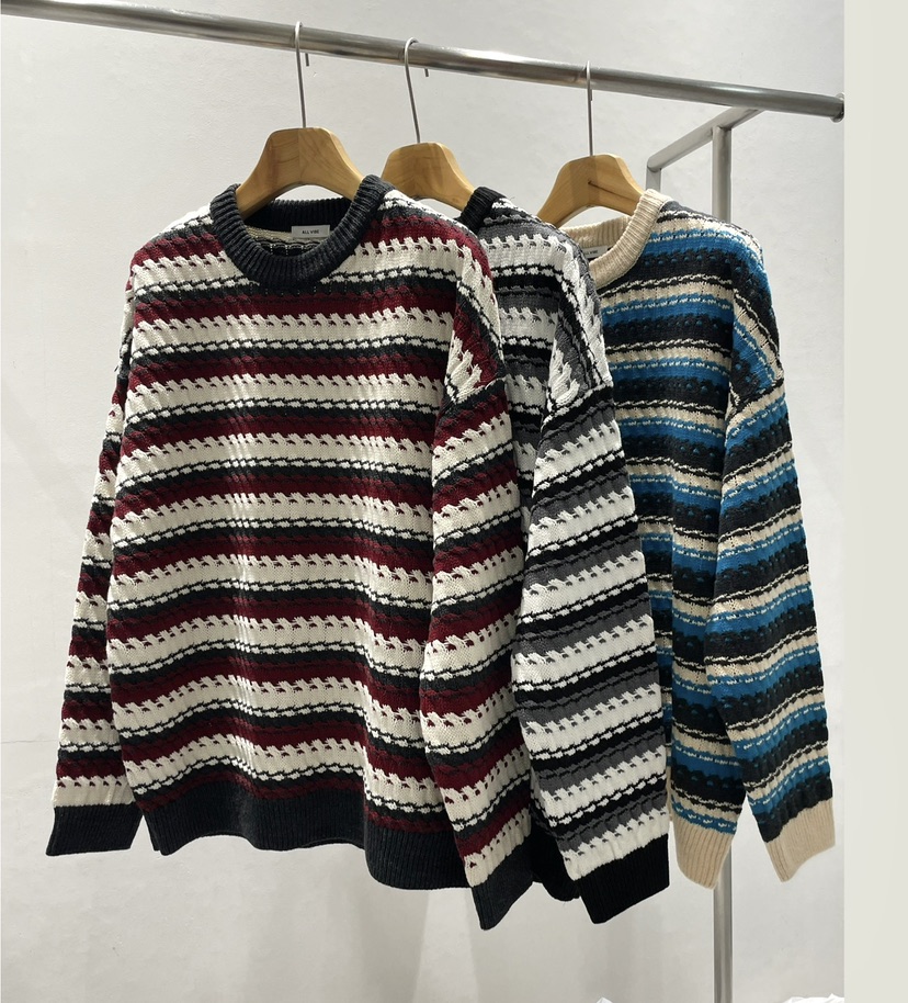 ALLVIBE韓國代購㊣女士新品職業25秋冬真品推薦熱賣針織衫條紋ALLVIBE針織衫