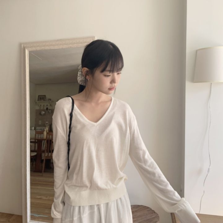 LIVE FOREVER東大門㊣實拍女裝新品休閑職業針織衫V領亞麻LIVE FOR_EVER針織衫