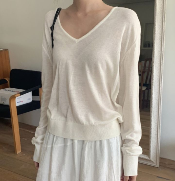 LIVE FOREVER東大門㊣實拍女裝新品休閑職業針織衫V領亞麻LIVE FOR_EVER針織衫