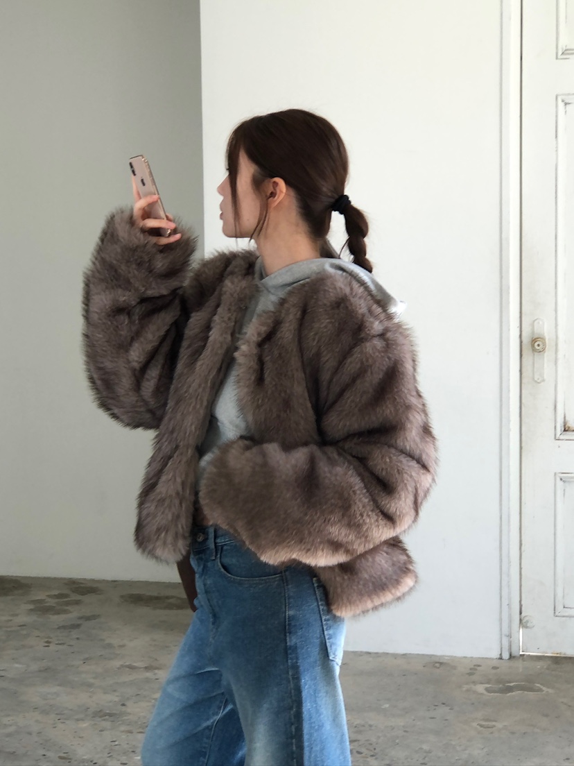 UNBOUND韓國直郵㊣女裝新款人氣職業25秋冬時尚短款大衣貂皮UNBOUND短款大衣