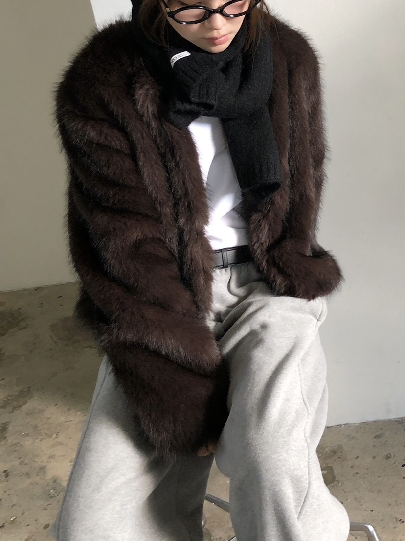 UNBOUND韓國直郵㊣女裝新款人氣職業25秋冬時尚短款大衣貂皮UNBOUND短款大衣