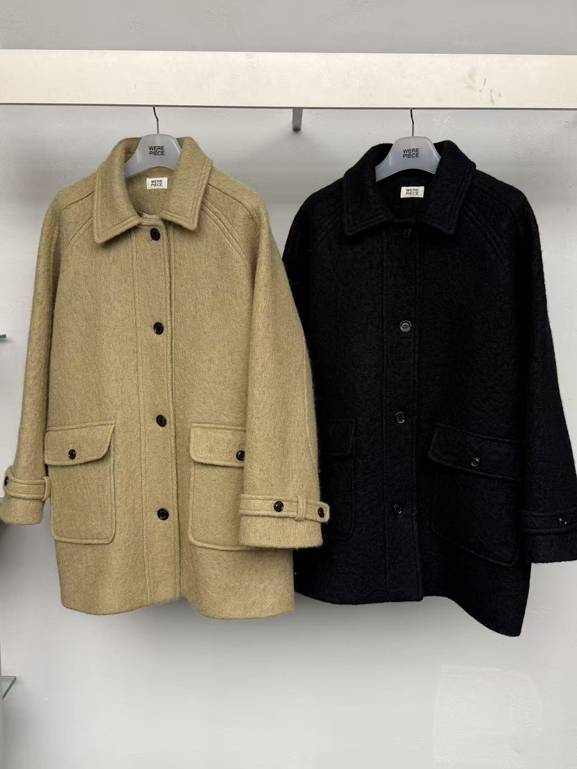 KARE/WEREPIECE東大門㊣代購女士新款職業中長款大衣口袋羊駝KARE/WEREPIECE中長款大衣