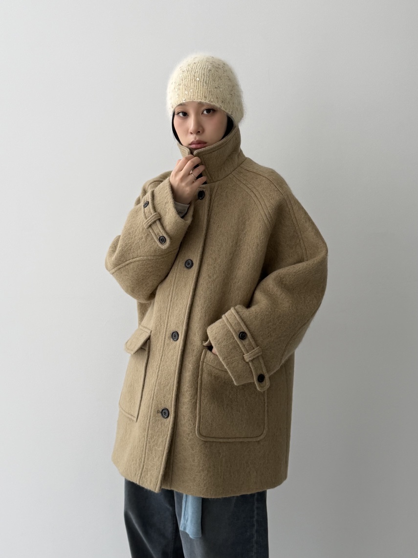 KARE/WEREPIECE東大門㊣代購女士新款職業中長款大衣口袋羊駝KARE/WEREPIECE中長款大衣