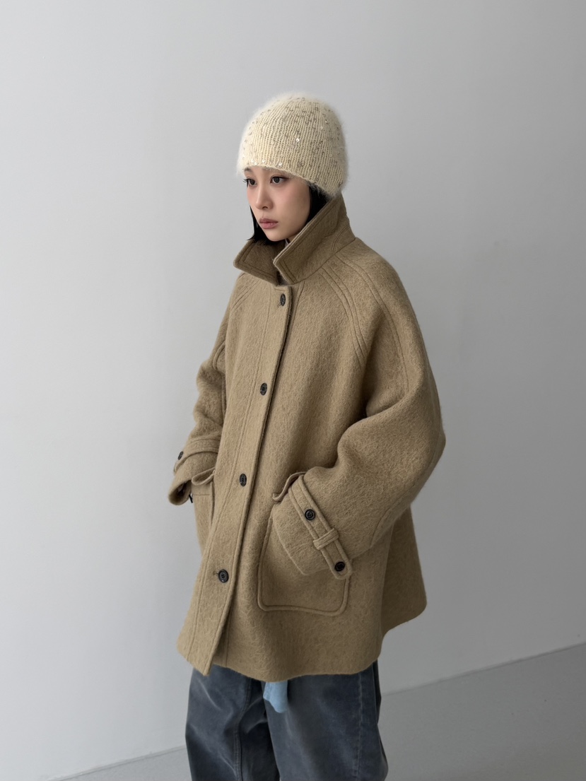 KARE/WEREPIECE東大門㊣代購女士新款職業中長款大衣口袋羊駝KARE/WEREPIECE中長款大衣