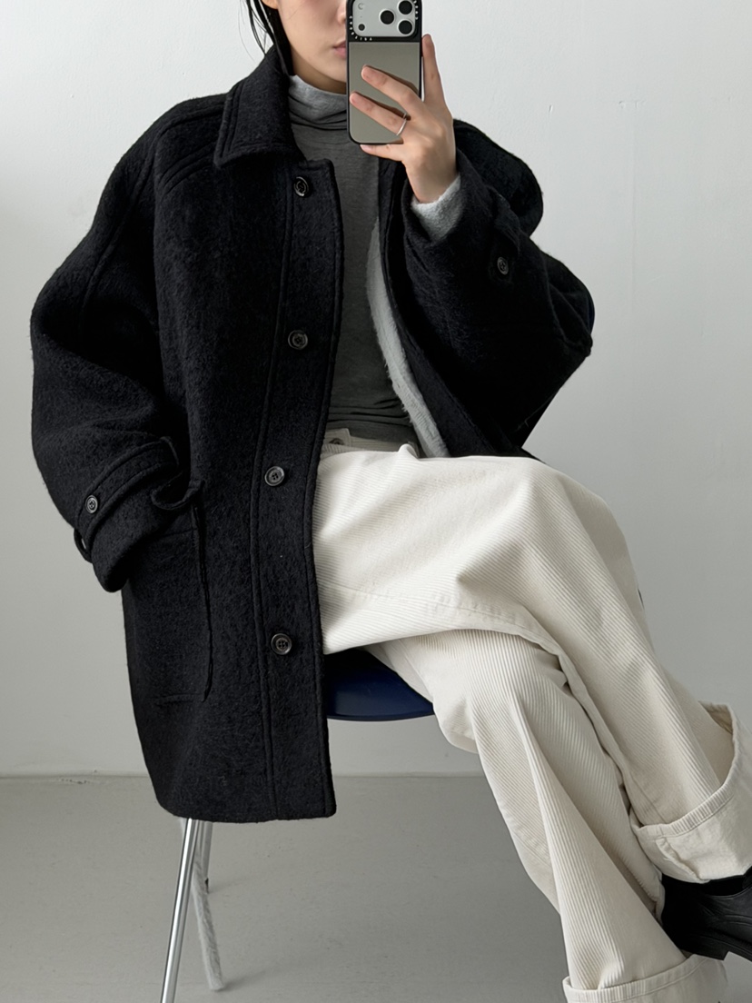 KARE/WEREPIECE東大門㊣代購女士新款職業中長款大衣口袋羊駝KARE/WEREPIECE中長款大衣