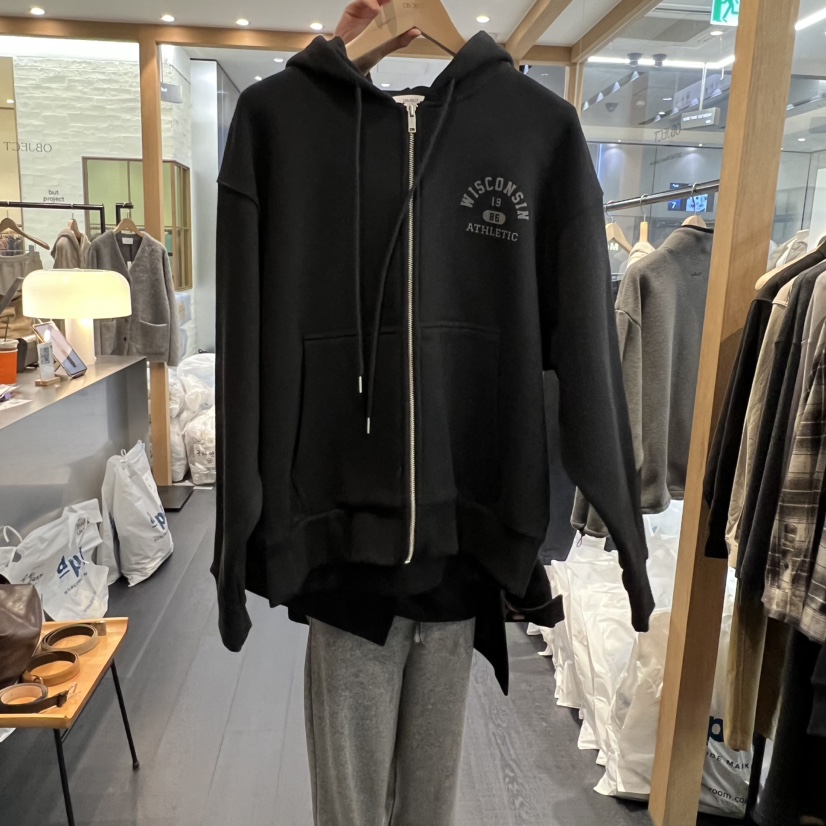 OBJECT韓國代購㊣女士新款時尚熱賣25秋冬衛衣連帽拉鏈衫加絨OBJECT衛衣圖色3