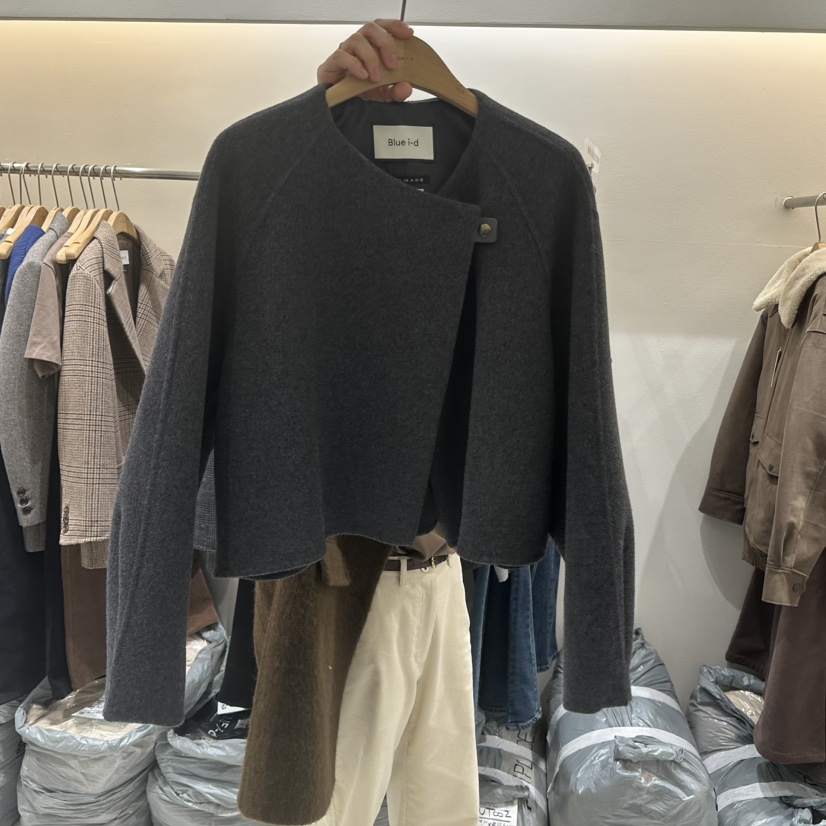 BLUEI-D東大門㊣直郵女士新品時尚休閑25秋冬真品短款大衣Blue i-d短款大衣圖色3墨色