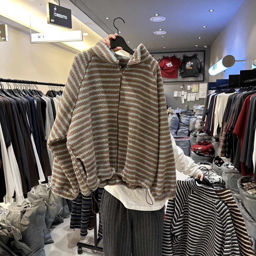 CREDITO東大門㊣直郵女裝新品人氣推薦熱賣休閑夾克羊毛條紋CREDITO夾克