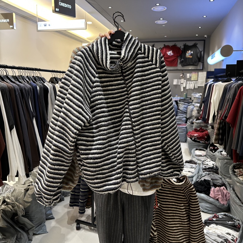 CREDITO東大門㊣直郵女裝新品人氣推薦熱賣休閑夾克羊毛條紋CREDITO夾克圖色2