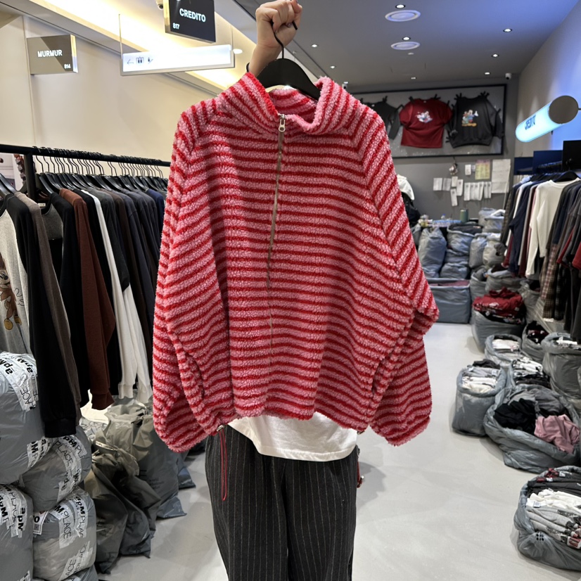 CREDITO東大門㊣直郵女裝新品人氣推薦熱賣休閑夾克羊毛條紋CREDITO夾克圖色3