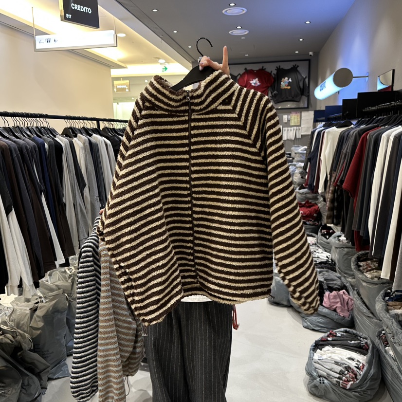 CREDITO東大門㊣直郵女裝新品人氣推薦熱賣休閑夾克羊毛條紋CREDITO夾克圖色4