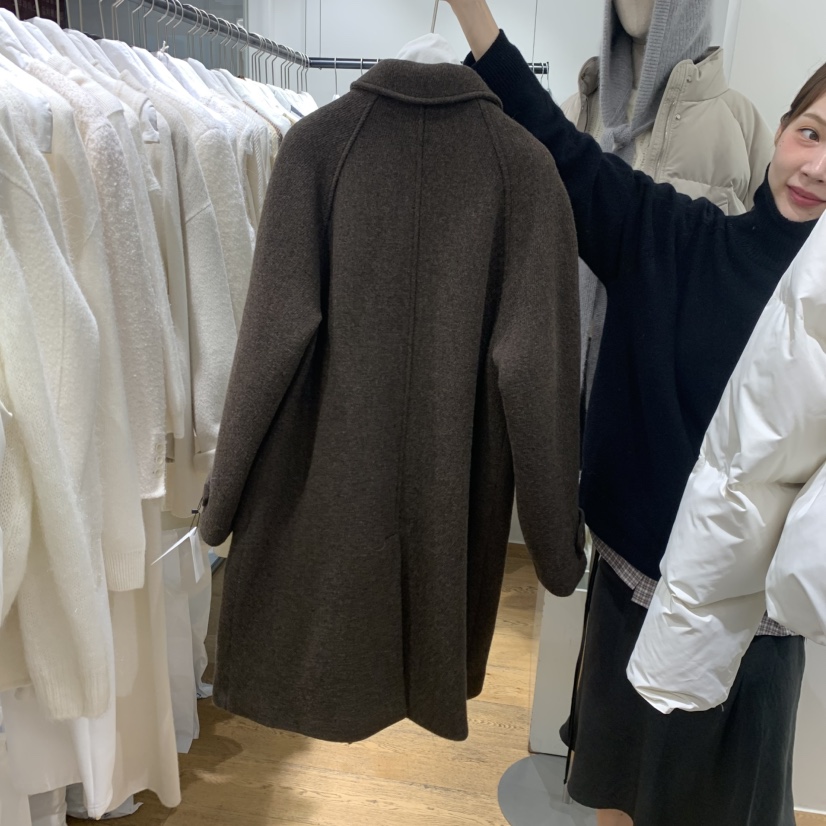 VERVEINE韓國代購㊣女士新款人氣25秋冬職業中長款大衣斜紋布VERVEINE中長款大衣