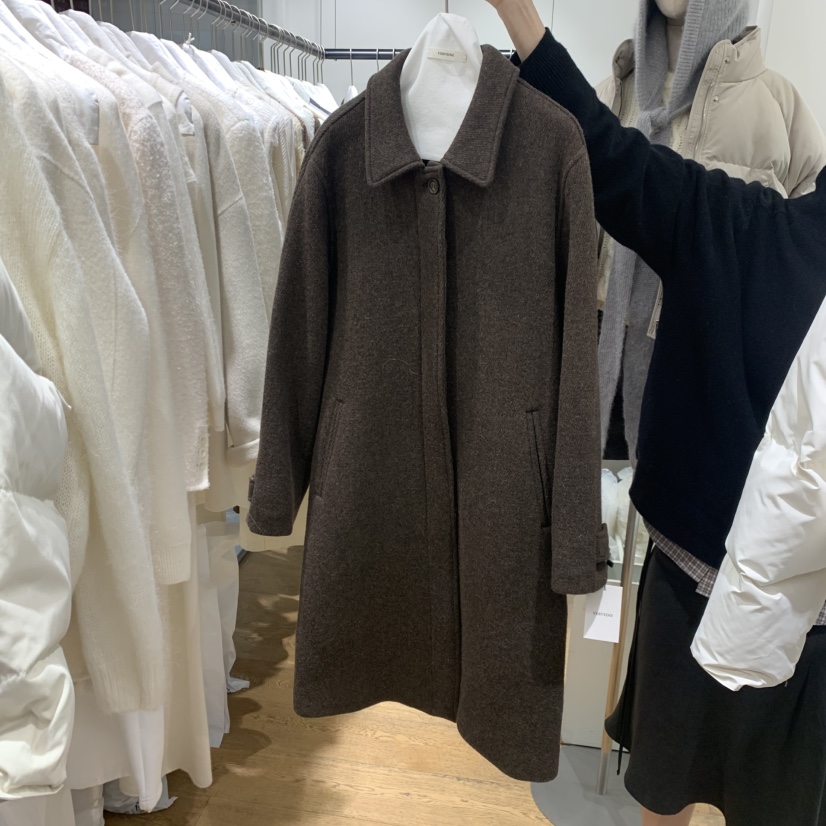 VERVEINE韓國代購㊣女士新款人氣25秋冬職業中長款大衣斜紋布VERVEINE中長款大衣