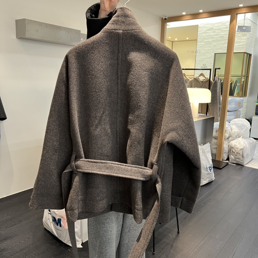 OBJECT東大門㊣代購女士新款職業時尚真品短款大衣含腰帶羊駝OBJECT短款大衣