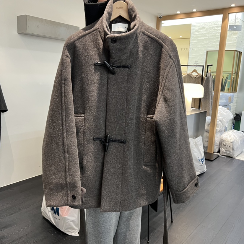 OBJECT東大門㊣代購女士新款職業時尚真品短款大衣含腰帶羊駝OBJECT短款大衣圖色1