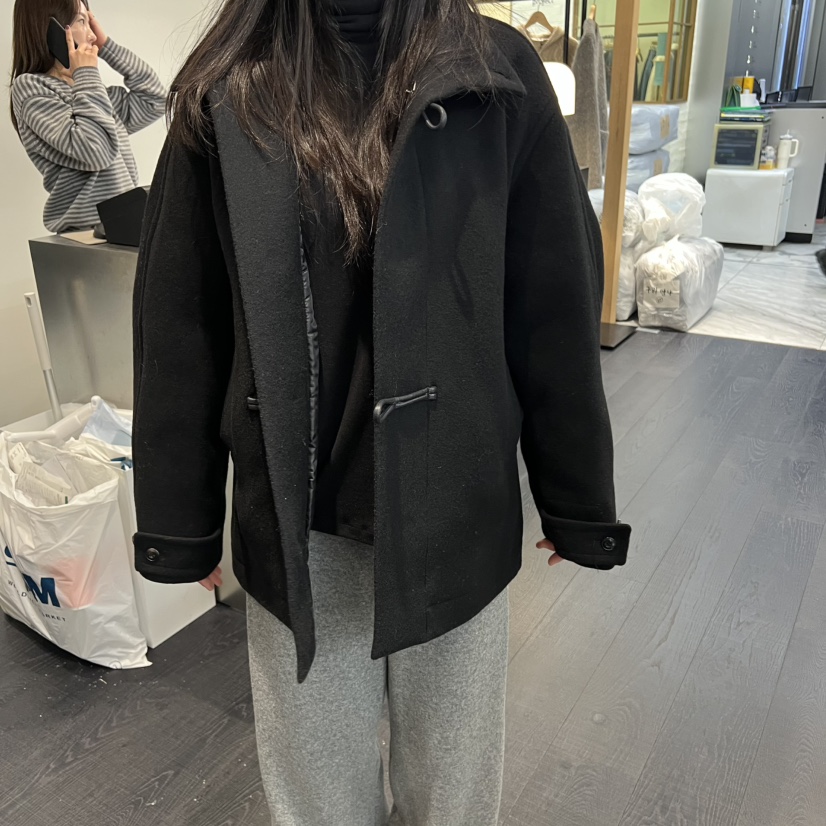 OBJECT東大門㊣代購女士新款職業時尚真品短款大衣含腰帶羊駝OBJECT短款大衣圖色2