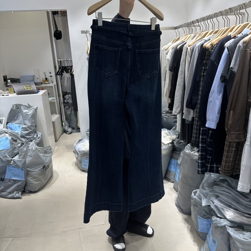 RICH SISTER韓國直郵㊣女士新品休閑職業真品時尚牛仔褲系帶RICH SISTER牛仔褲