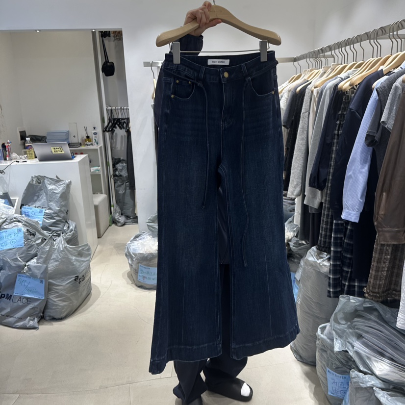 RICH SISTER韓國直郵㊣女士新品休閑職業真品時尚牛仔褲系帶RICH SISTER牛仔褲圖色1