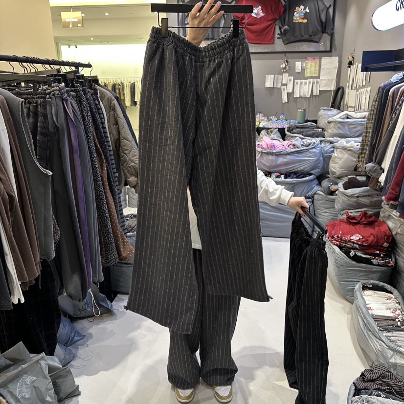 CREDITO韓國代購㊣女士新品熱賣25秋冬人氣休閑真品休閑褲條紋CREDITO休閑褲