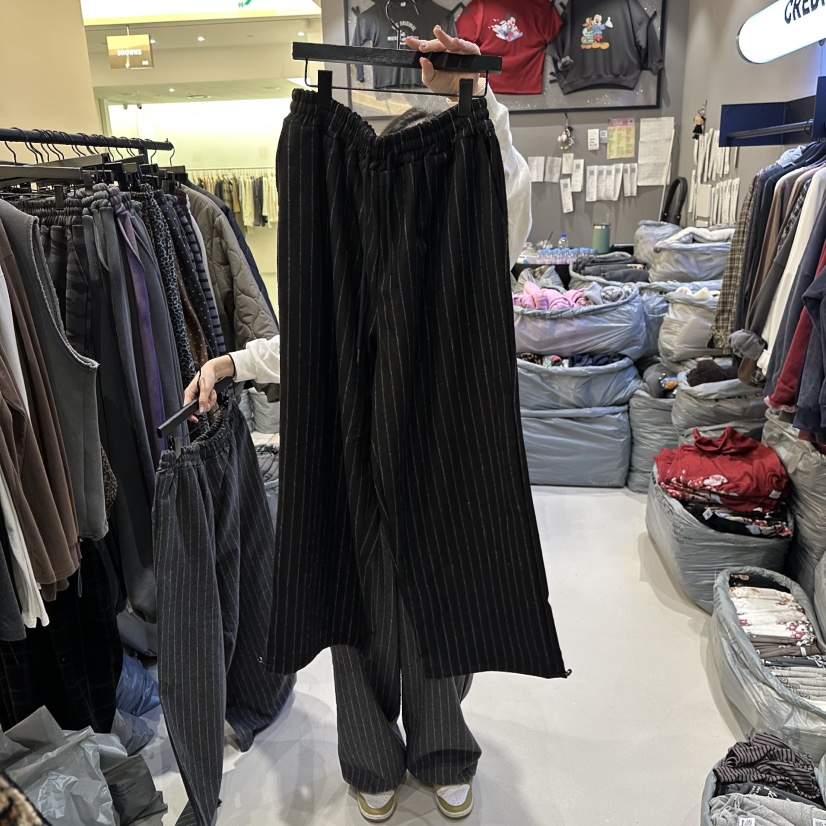 CREDITO韓國代購㊣女士新品熱賣25秋冬人氣休閑真品休閑褲條紋CREDITO休閑褲圖色2