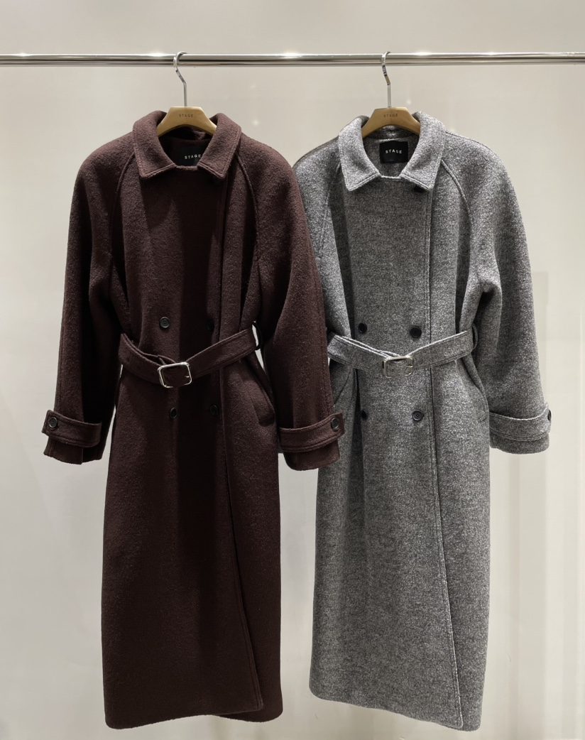 STAGE東大門㊣直郵女士新品職業熱賣時尚休閑中長款大衣含腰帶STAGE中長款大衣