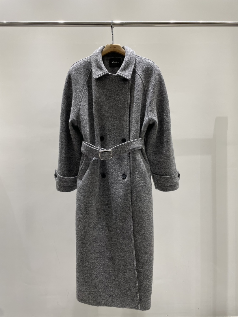 STAGE東大門㊣直郵女士新品職業熱賣時尚休閑中長款大衣含腰帶STAGE中長款大衣
