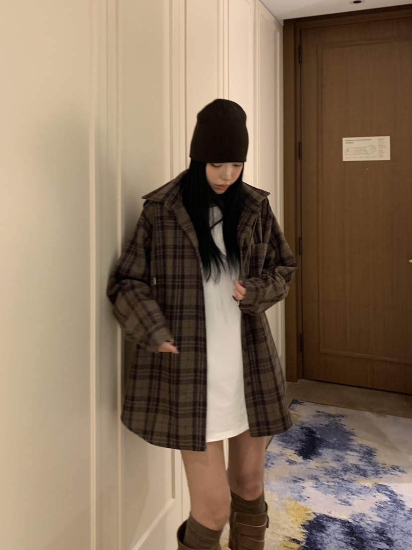 BADCALM東大門㊣直郵女士新品推薦襯衫蕾絲衫連帽衫羊毛格子BADCALM襯衫/蕾絲衫