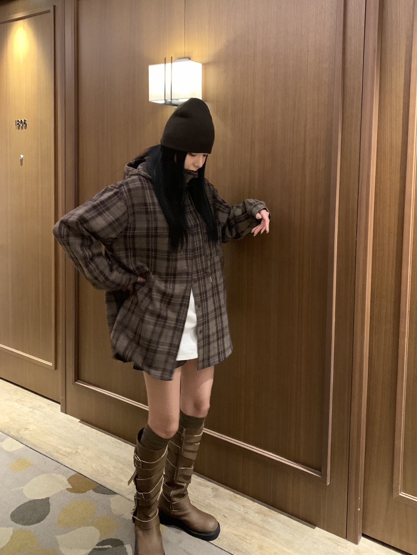 BADCALM東大門㊣直郵女士新品推薦襯衫蕾絲衫連帽衫羊毛格子BADCALM襯衫/蕾絲衫