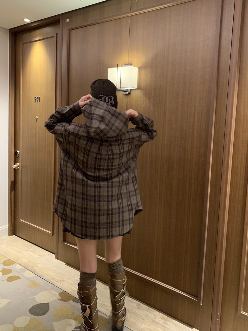 BADCALM東大門㊣直郵女士新品推薦襯衫蕾絲衫連帽衫羊毛格子BADCALM襯衫/蕾絲衫