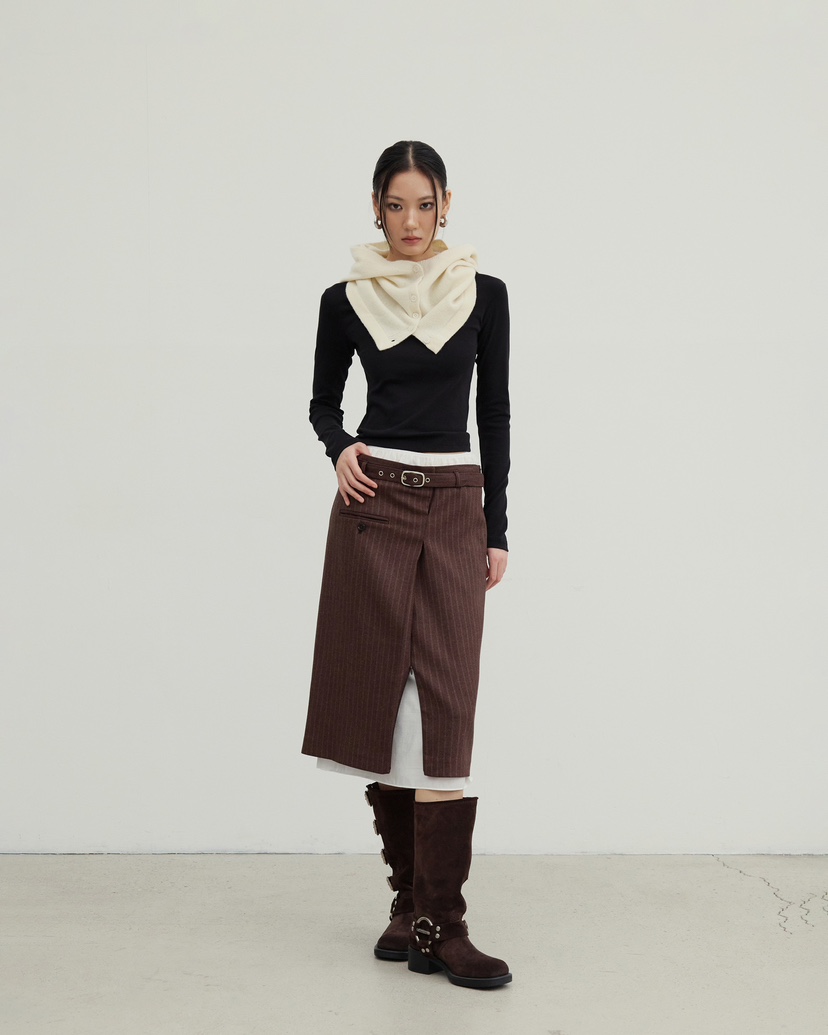 STAGE韓國直郵㊣女裝新品25秋冬人氣真品半身裙中短裙含腰帶STAGE半身裙/中短裙