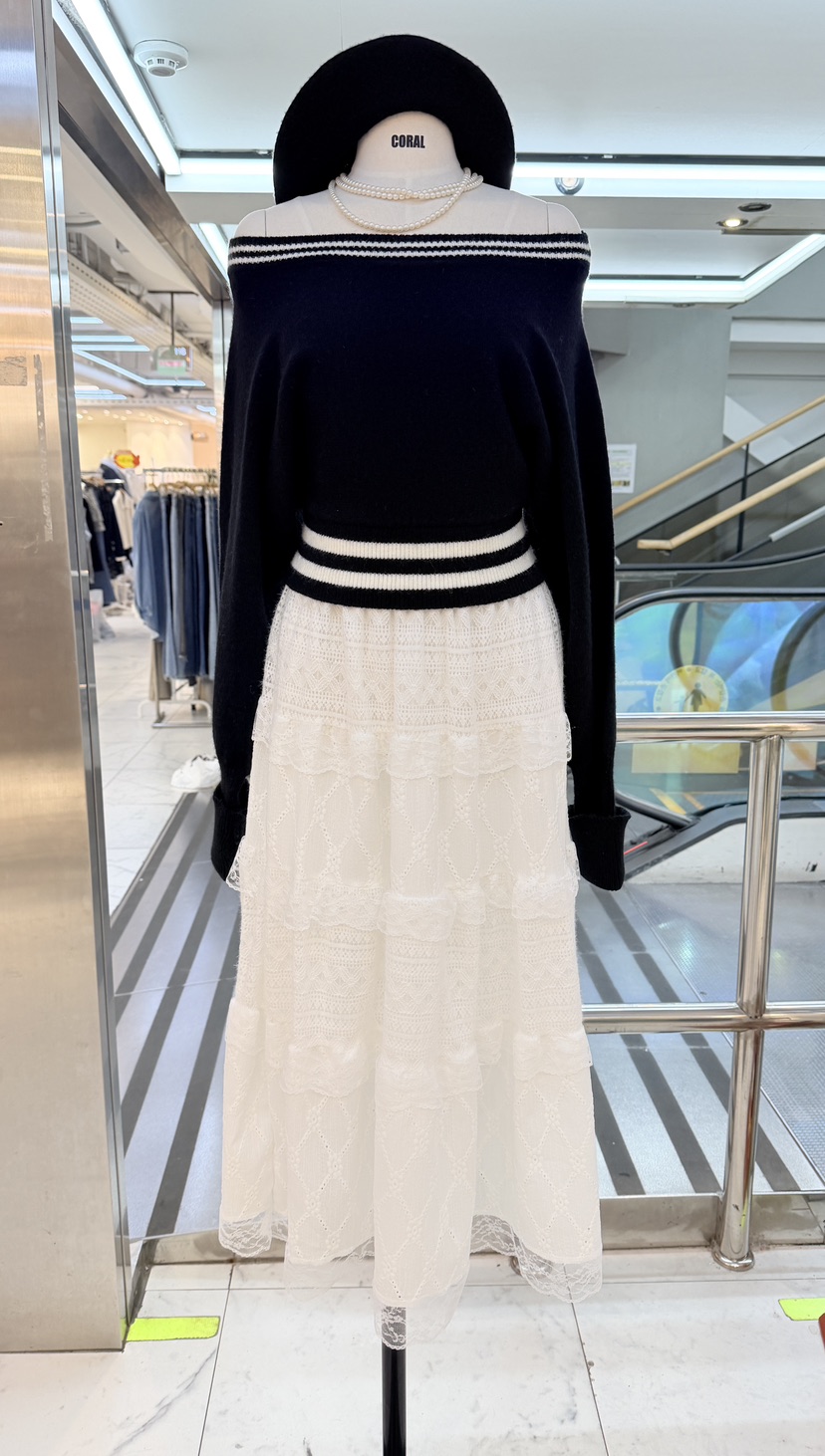 CORAL東大門㊣直郵女裝新品時尚真品推薦熱賣職業休閑長裙蕾絲CORAL長裙