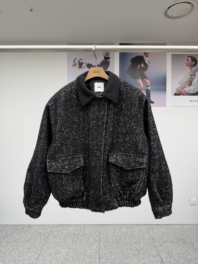 MADE-P韓國代購㊣女裝新品職業人氣25秋冬真品時尚夾克人字紋MADE-P夾克