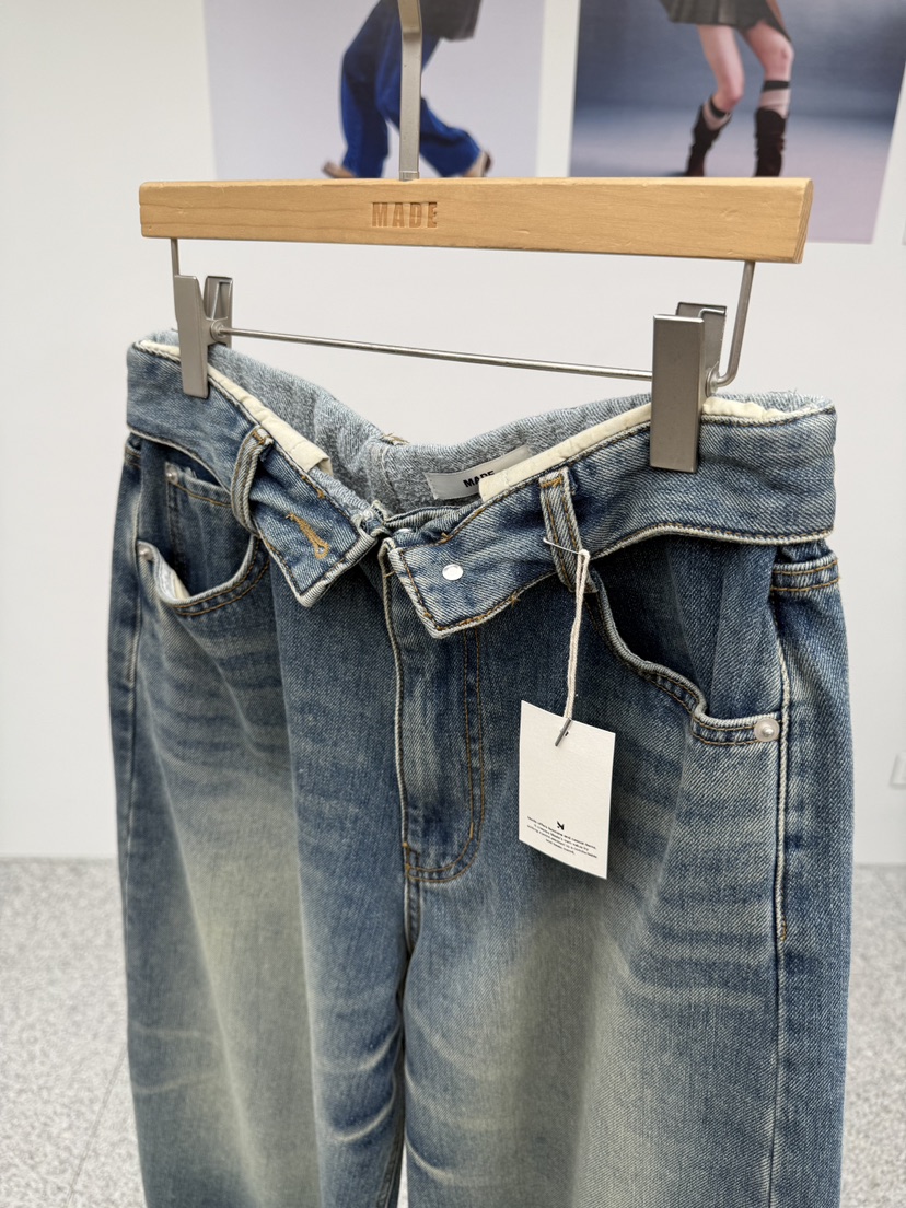 MADE-P韓國代購㊣女裝新款熱賣真品職業25秋冬人氣牛仔褲拉絨MADE-P牛仔褲