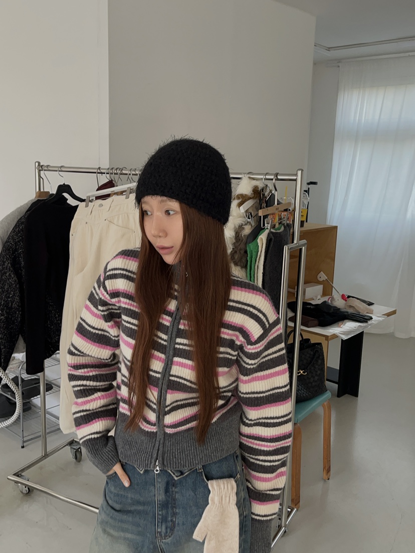 MADE-P韓國代購㊣女士新款真品休閑時尚熱賣25秋冬針織衫拉鏈MADE-P針織衫