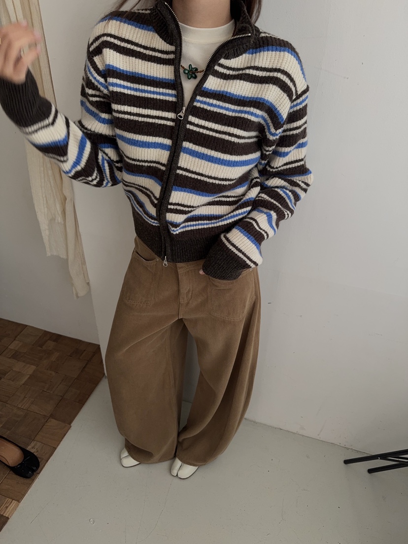 MADE-P韓國代購㊣女士新款真品休閑時尚熱賣25秋冬針織衫拉鏈MADE-P針織衫