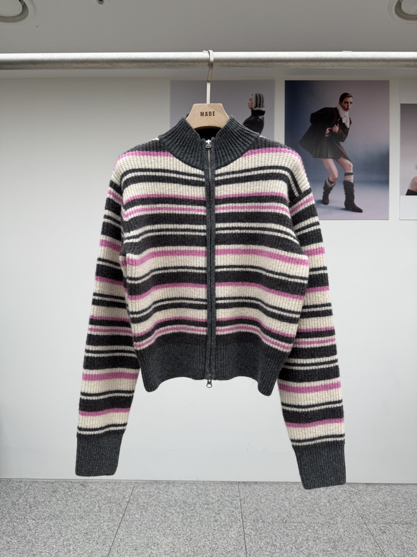 MADE-P韓國代購㊣女士新款真品休閑時尚熱賣25秋冬針織衫拉鏈MADE-P針織衫圖色2