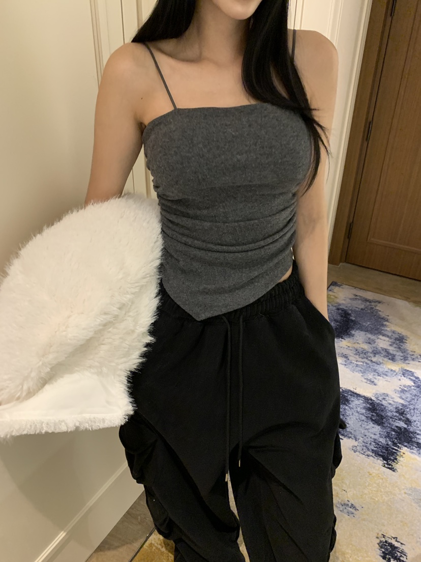 BADCALM東大門㊣實拍女士新品25秋冬職業時尚吊帶背心羊毛絨BADCALM吊帶/背心