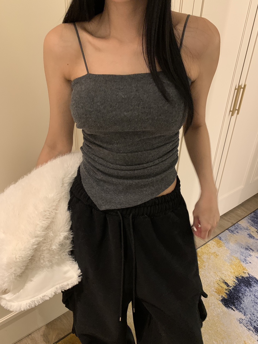 BADCALM東大門㊣實拍女士新品25秋冬職業時尚吊帶背心羊毛絨BADCALM吊帶/背心