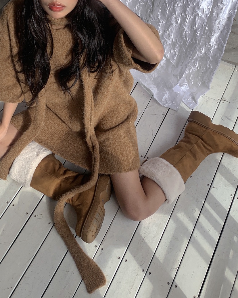 LIVE AID-P東大門㊣代購女裝新品25秋冬時尚針織衫含脖帶LIVE AID-P針織衫