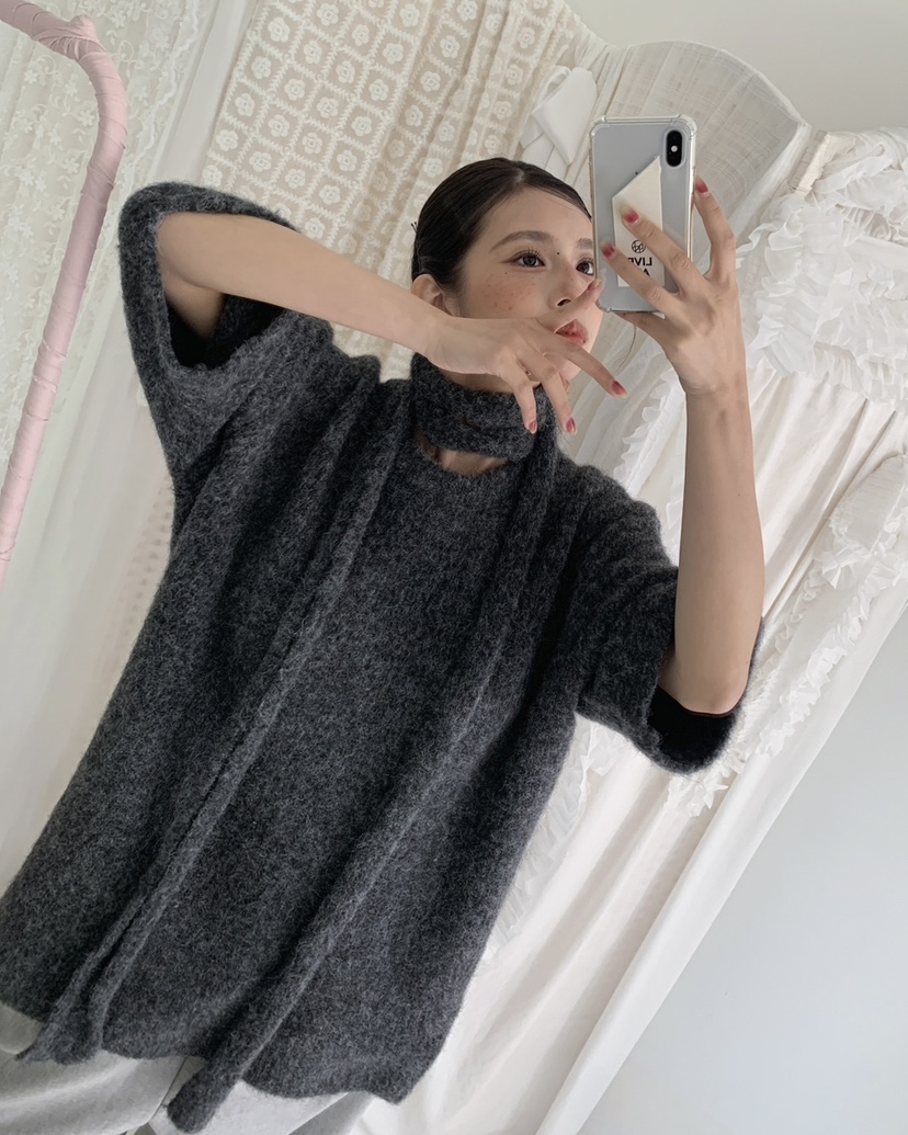 LIVE AID-P東大門㊣代購女裝新品25秋冬時尚針織衫含脖帶LIVE AID-P針織衫